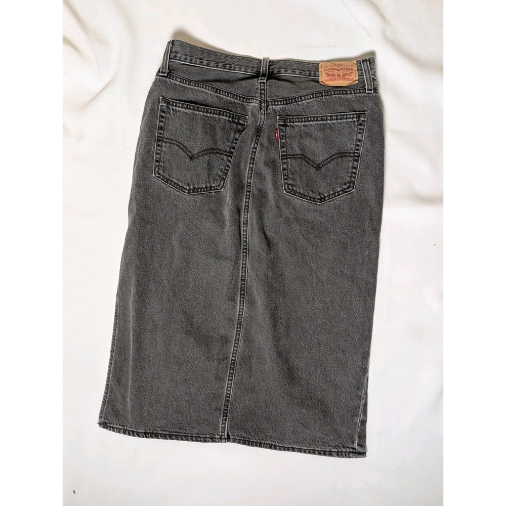 Levis Black Denim Side Slit Midi Skirt Sz 29 90s Inspired Y2K Western Faded - Picture 7 of 9